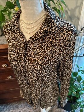 Anna And Frank Leopard Spot Silk Blouse in Tan, Black and Red